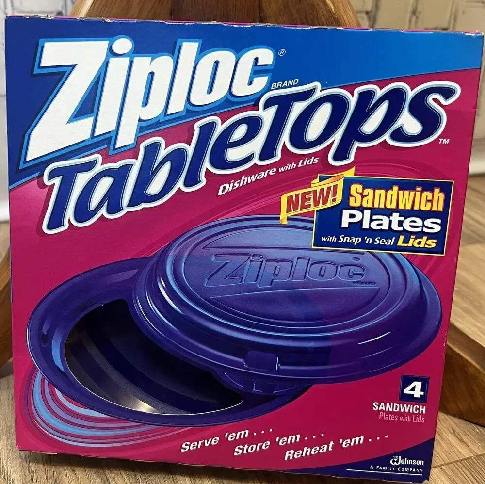 Ziploc TableTops Sandwich Plates & Snap ‘n Seal Lids NIB Sealed 4 Pack NEW